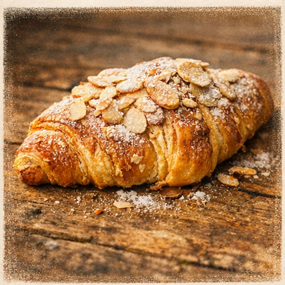 French almond croissant with toasted flaked almonds